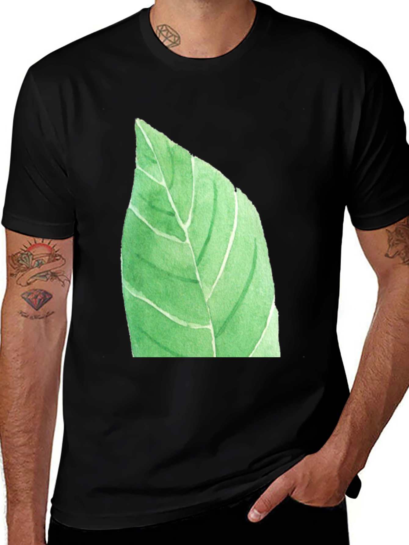 Variant 24 of Leaf Graphic Black T-Shirt - Nature Inspired Casual Wear