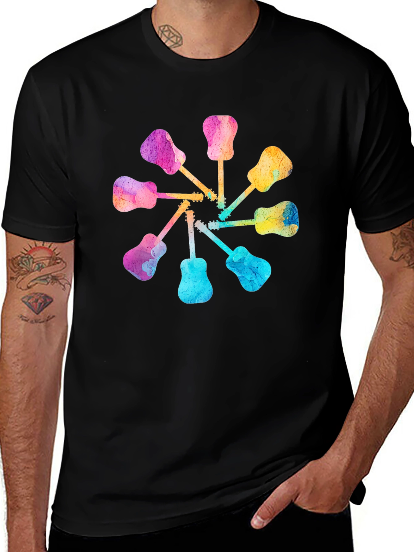 Variant 22 of Watercolor Guitar Circle Graphic Tee - Music Lover's Shirt