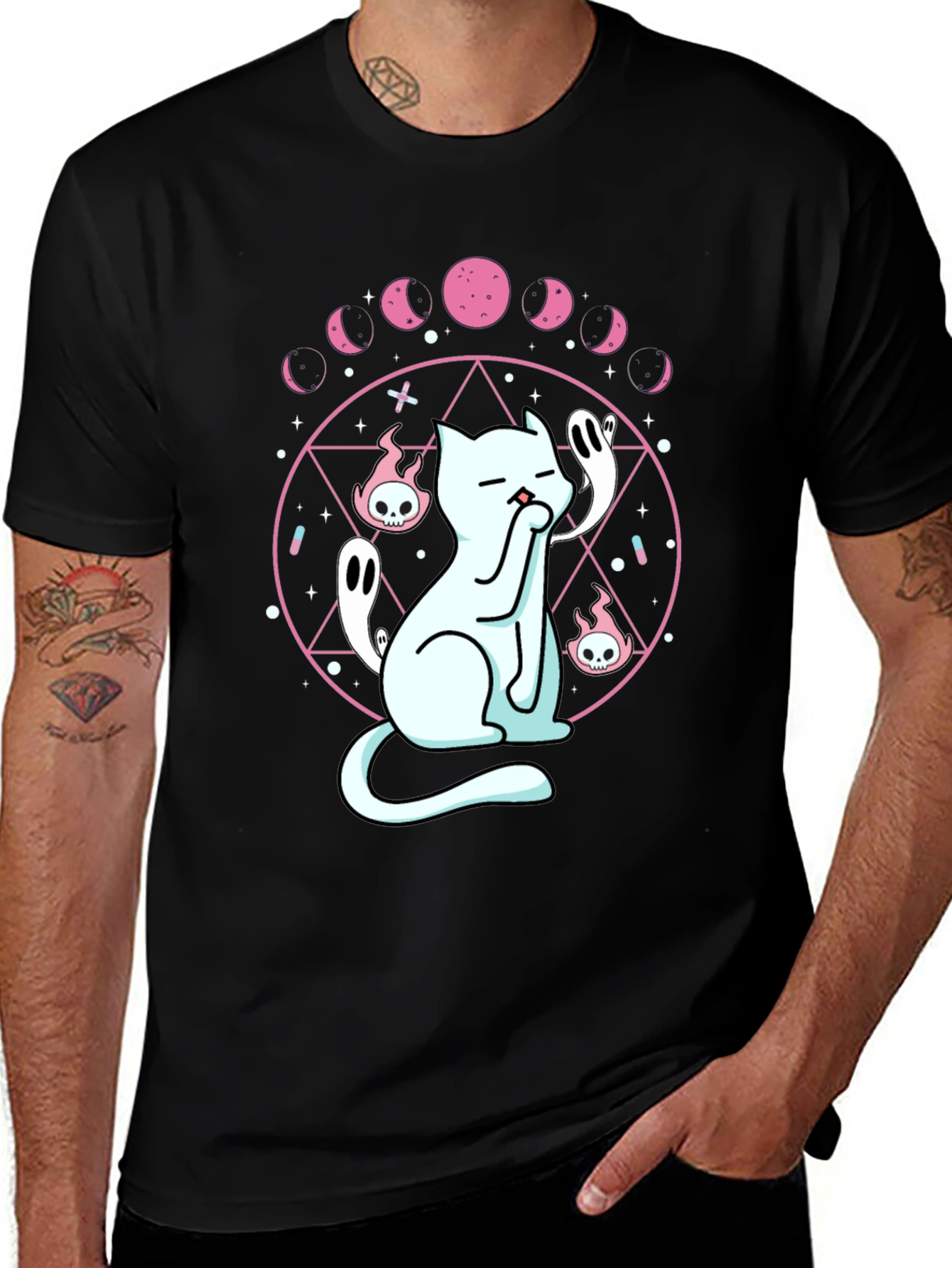Variant 22 of Mystic Cat Graphic Tee - Black