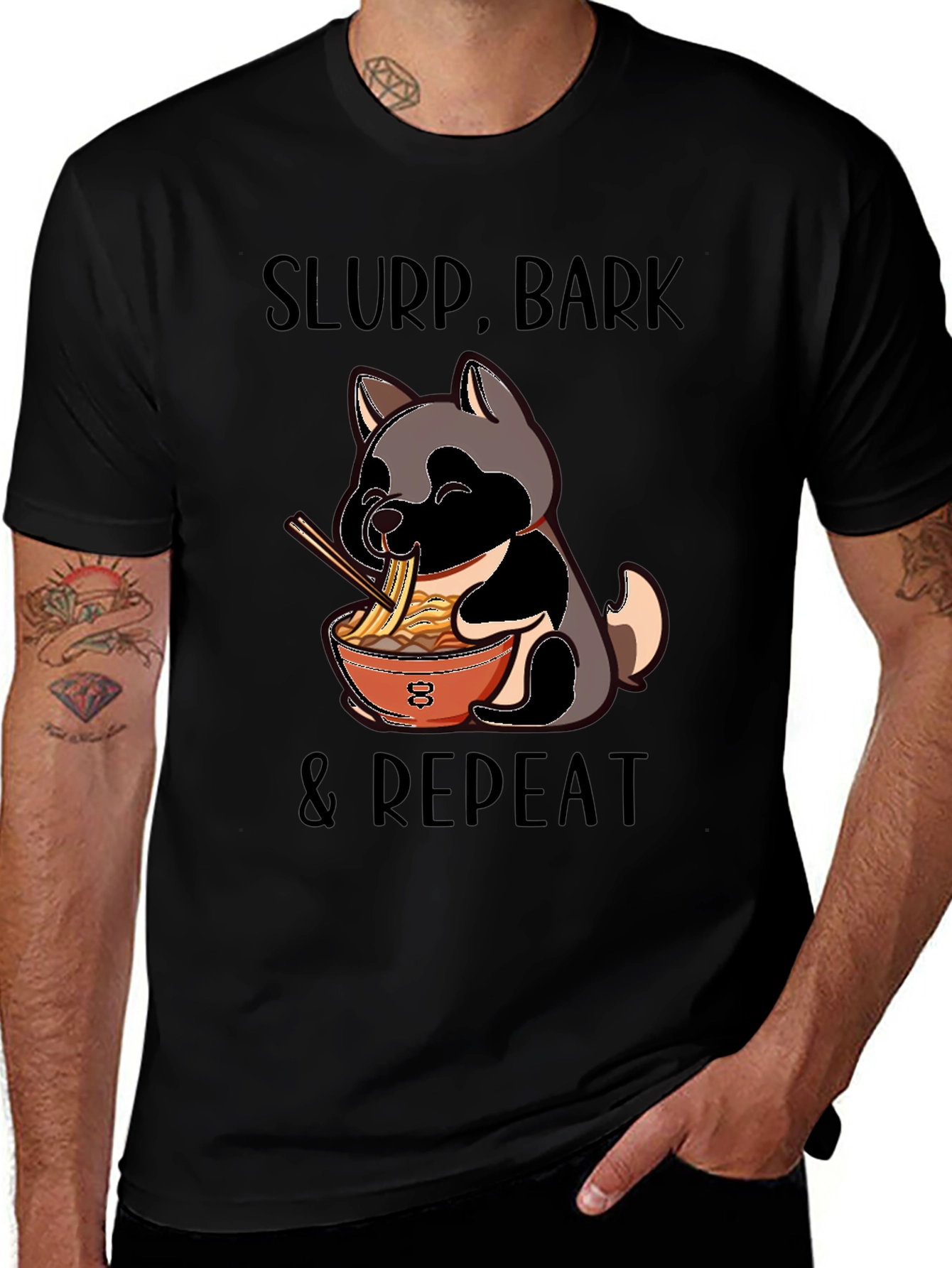 Variant 25 of Slurp Bark Repeat Dog Ramen T-Shirt