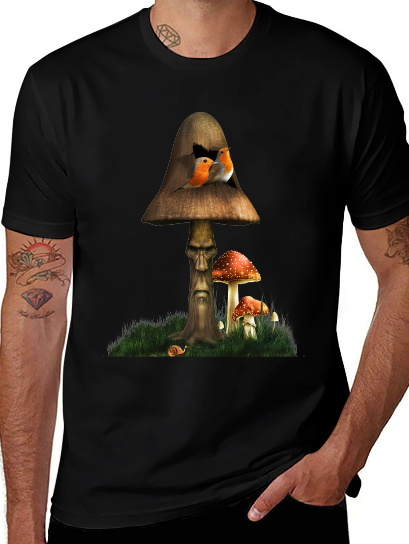 Variant 18 of Mushroom Birdhouse Graphic Tee - Unique Fantasy Design