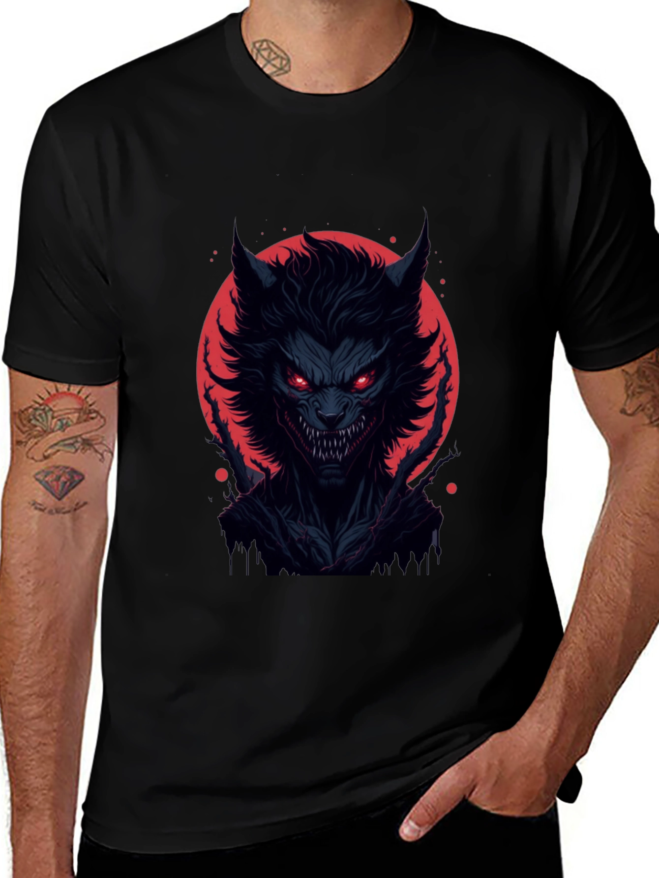 Black Men's Black Werewolf Graphic Tee - Horror Style main image