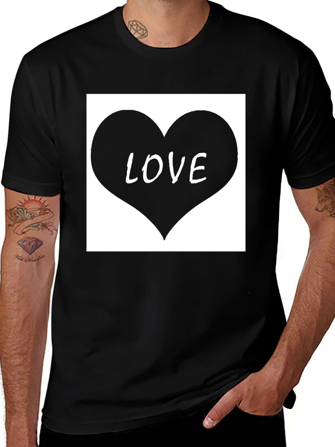 Love Heart Graphic Tee - Black Casual T-Shirt