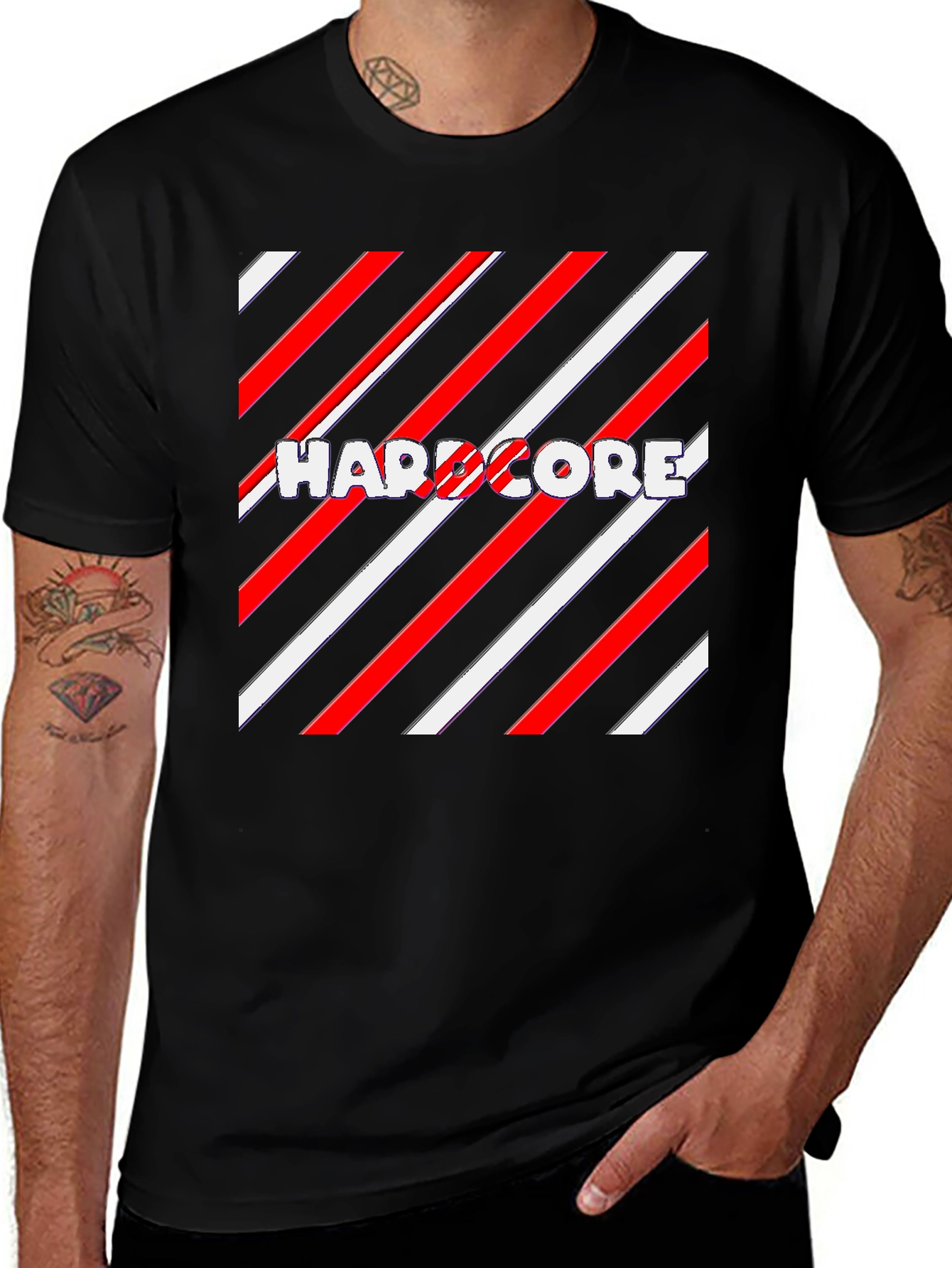 Variant 25 of Hardcore Striped Graphic T-Shirt - Stylish Black Tee