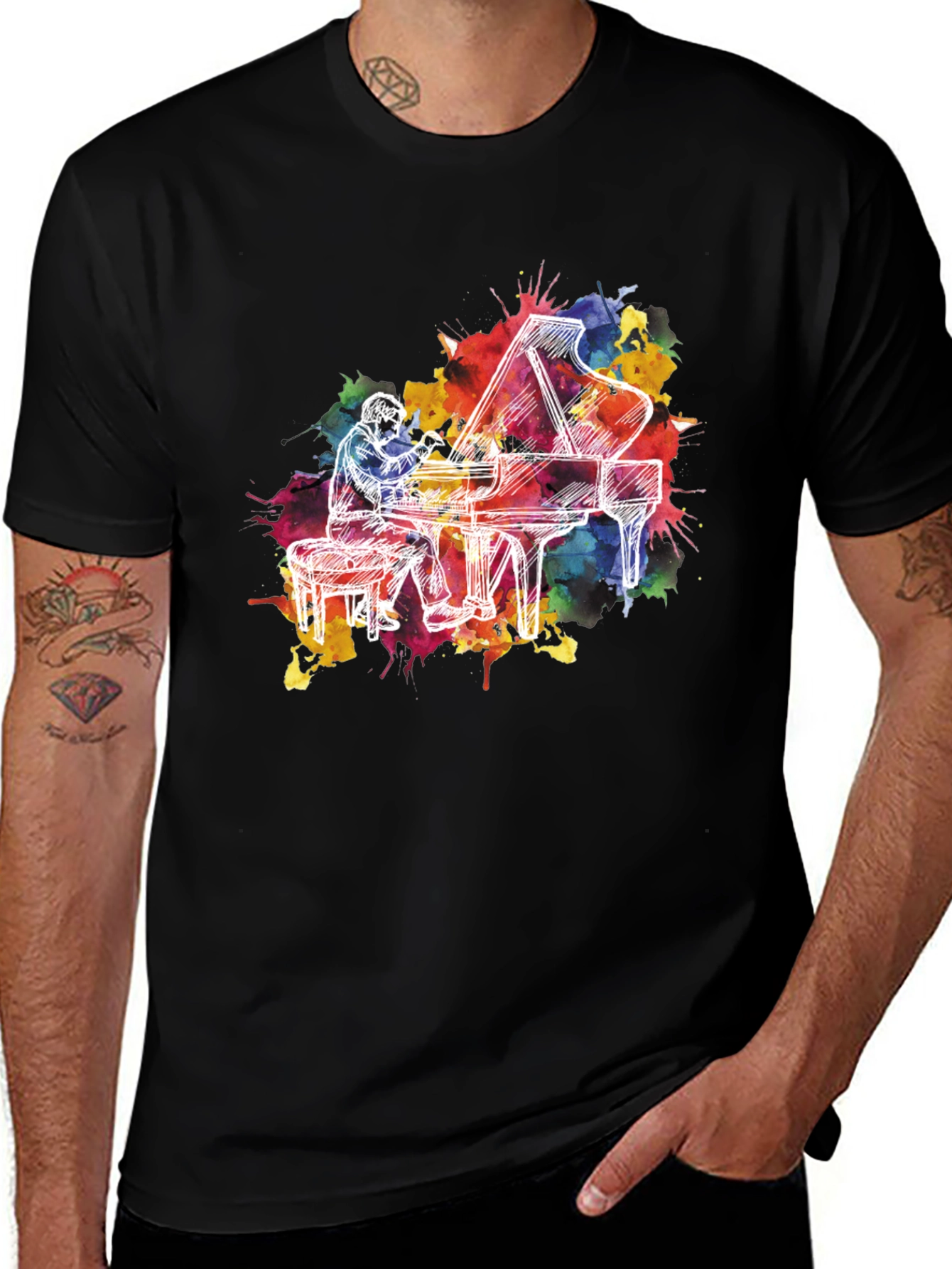Variant 11 of Watercolor Piano Player Black T-Shirt