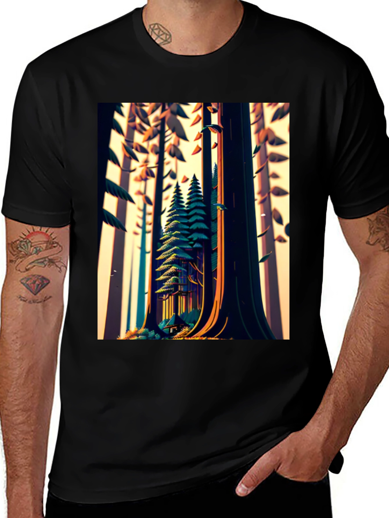 Variant 13 of Forest Graphic Tee - Nature Lover's Black T-Shirt