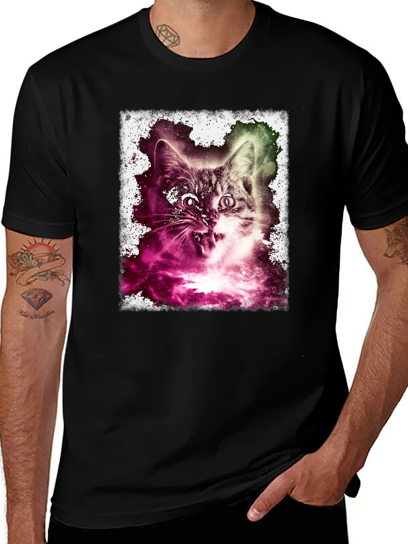 Variant 12 of Galaxy Cat Graphic Tee - Men's Black T-Shirt