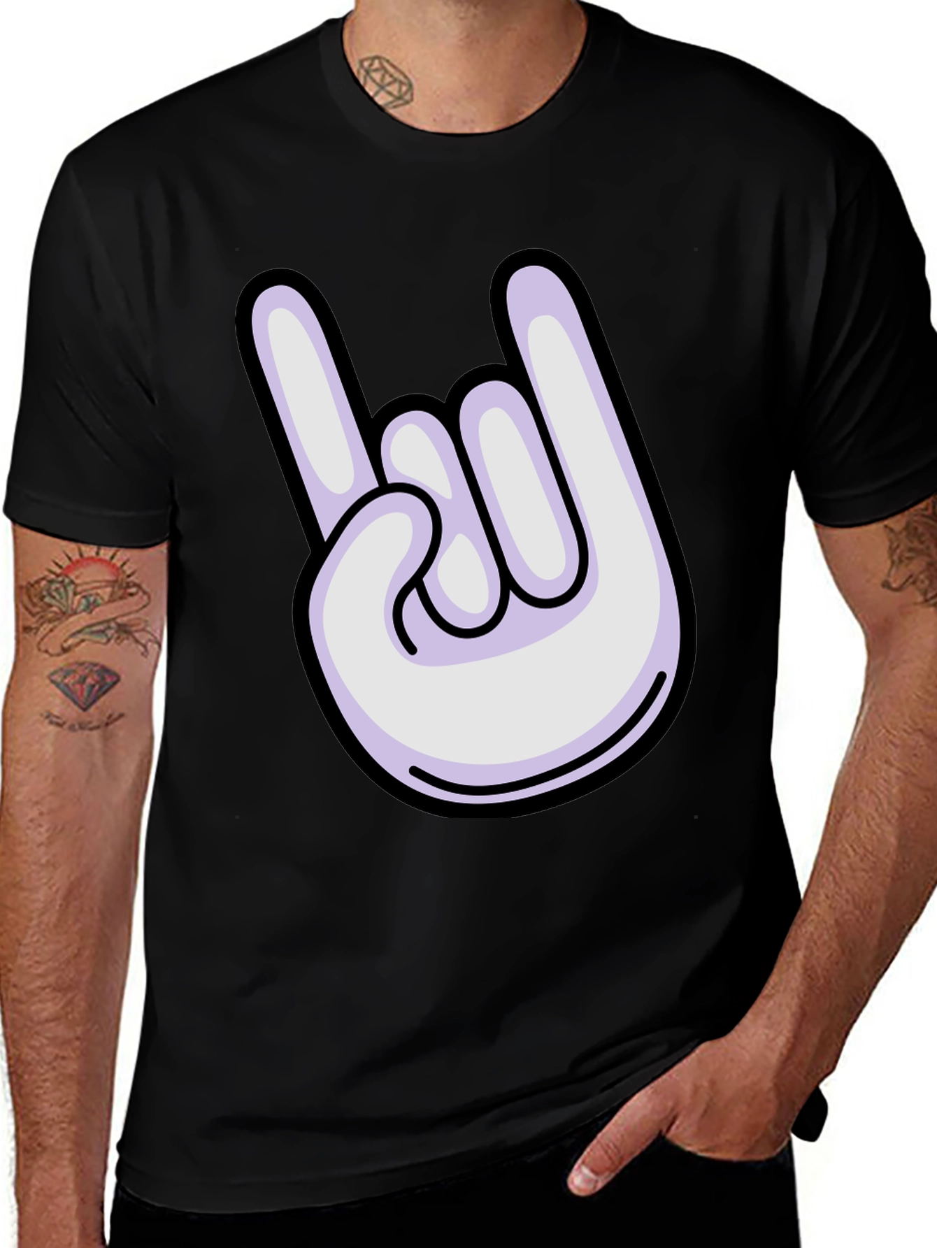 Rock On Cartoon Hand Graphic T-Shirt