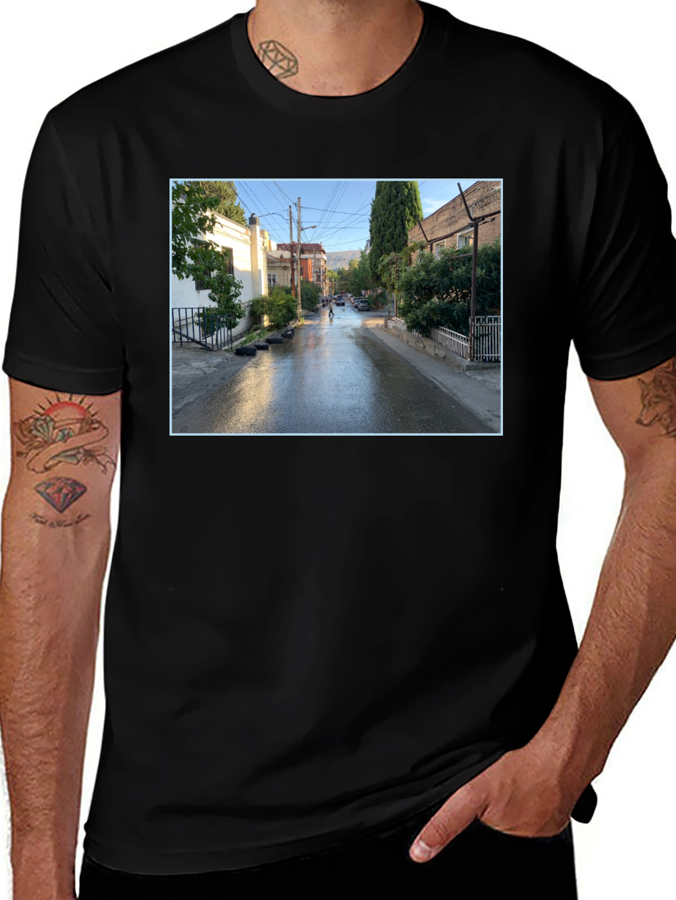 Variant 28 of Urban Scene Graphic Tee - Black Cotton Blend