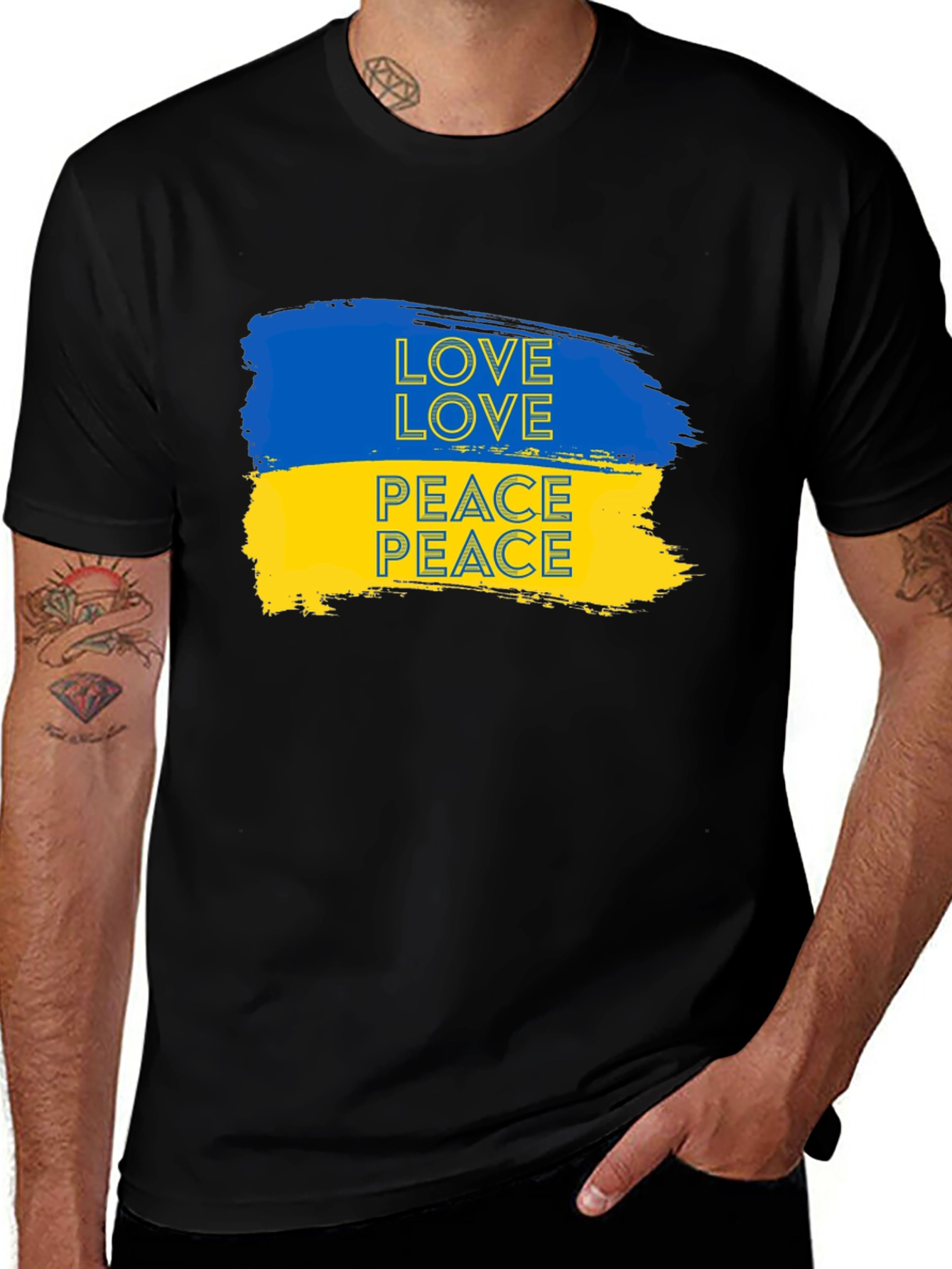 Ukraine Love & Peace Black T-Shirt