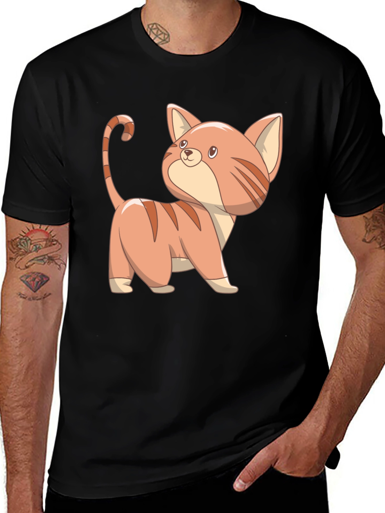 Variant 28 of Cute Cartoon Cat Black T-Shirt