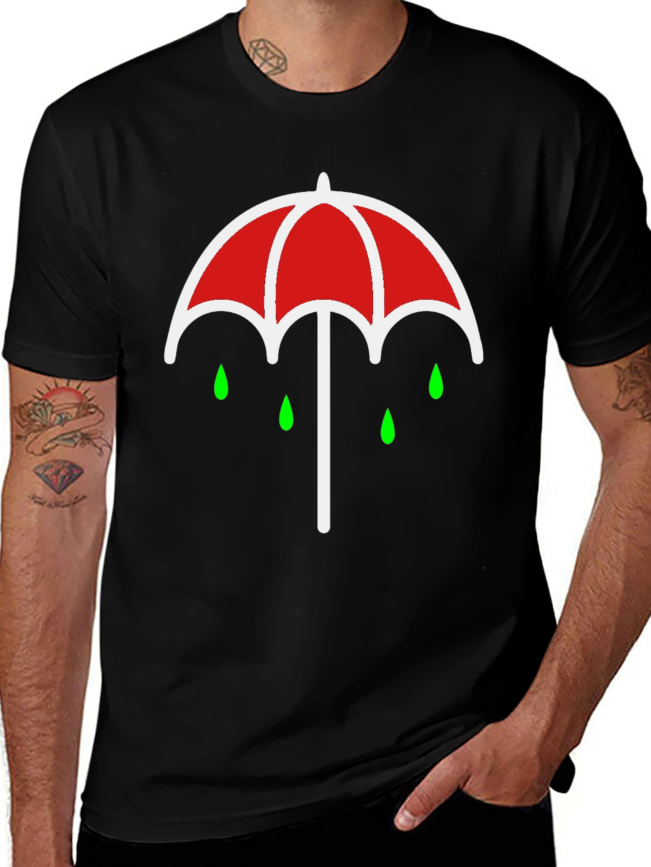 Variant 11 of Umbrella Rain Drop Graphic T-Shirt - Black