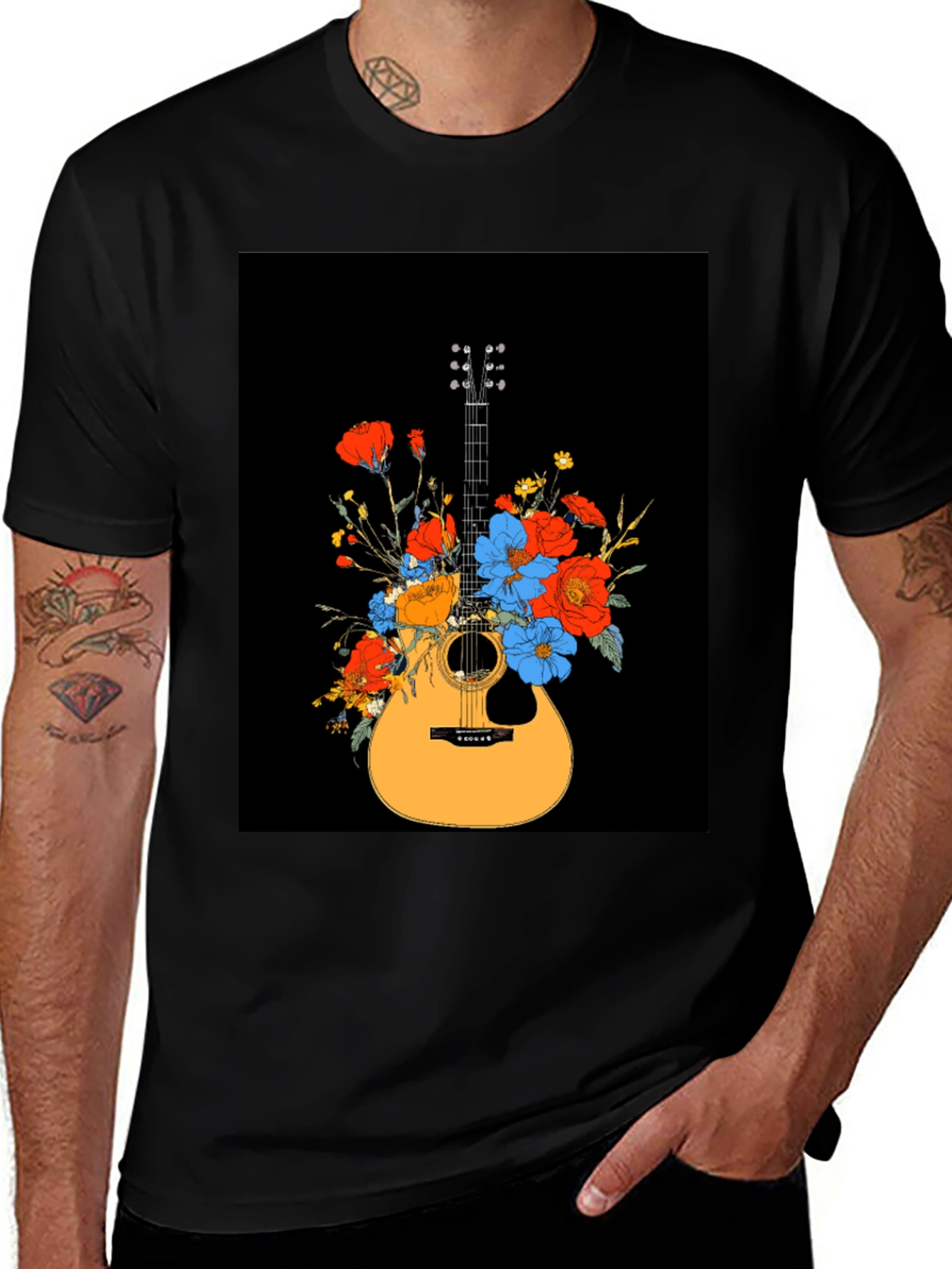 Variant 2 of Floral Guitar Graphic Tee - Stylish Music Lover T-Shirt
