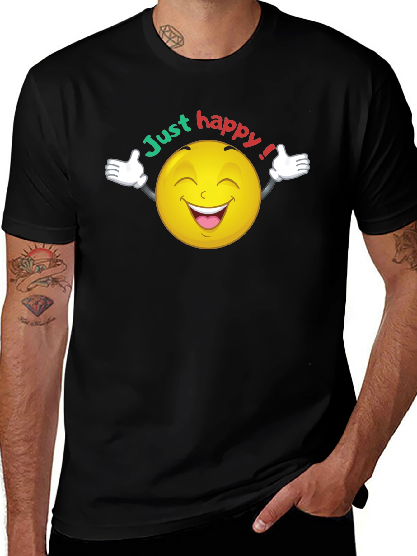 Variant 28 of Just Happy Smiley Face Graphic Black T-Shirt