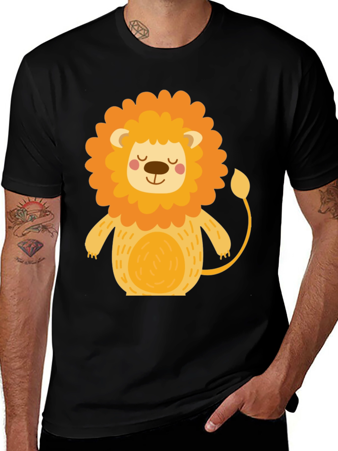 Variant 27 of Cute Cartoon Lion Black T-Shirt