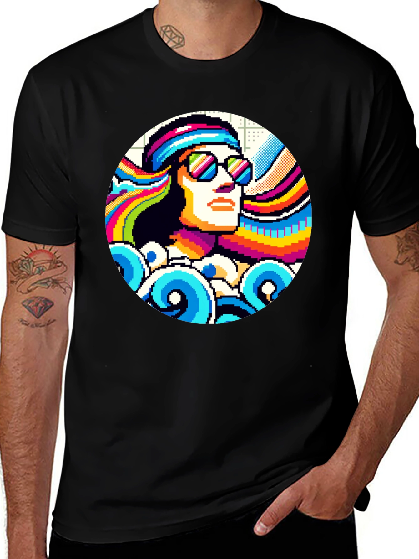 Retro Pixel Art T-Shirt - Cool 8-Bit Hippie Design
