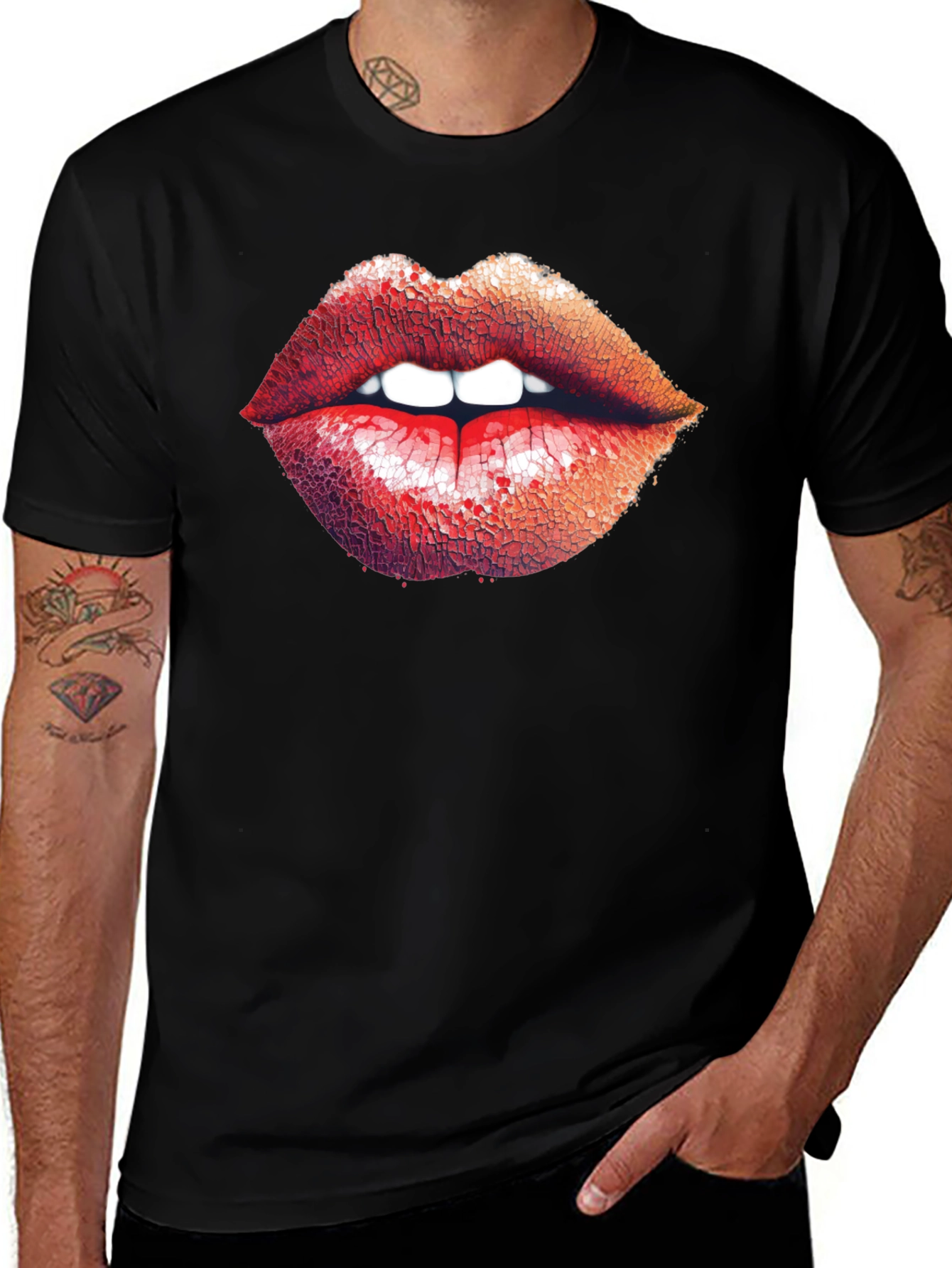 Variant 16 of Bold Lips Graphic Print Black T-Shirt