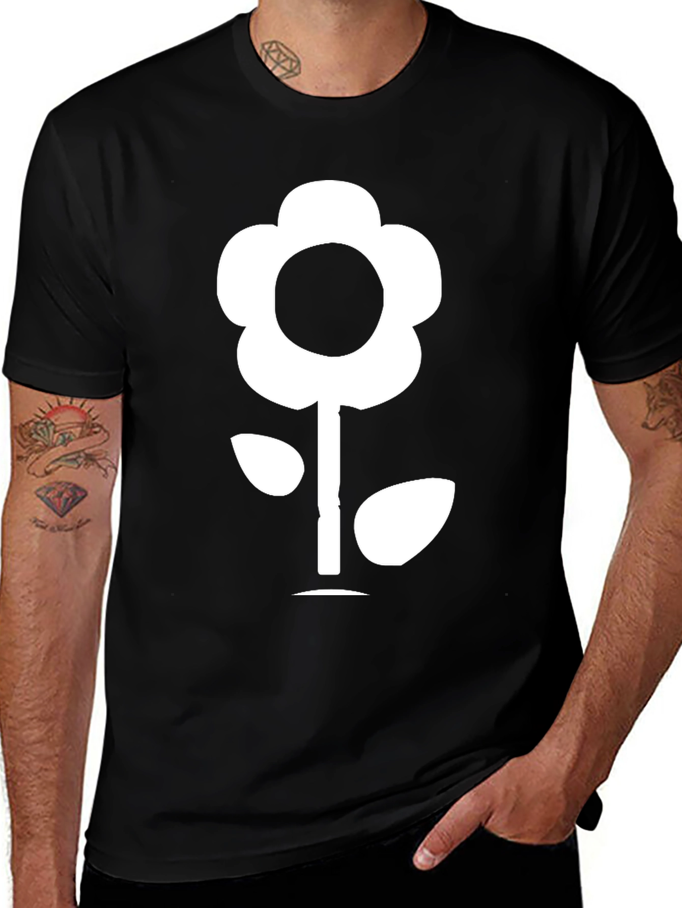 Variant 2 of Black T-Shirt with White Flower Graphic
