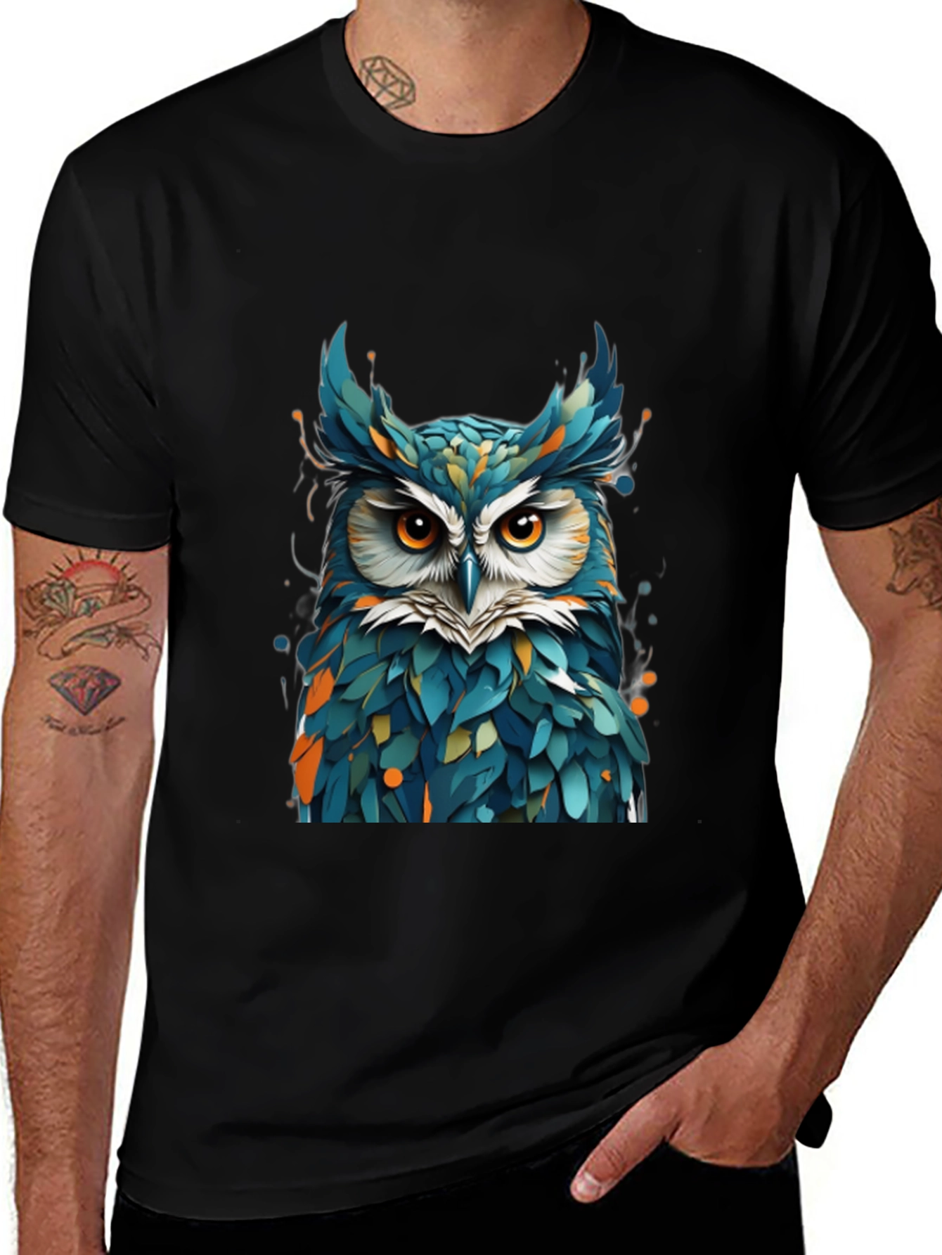 Variant 18 of Owl Graphic Print Black T-Shirt