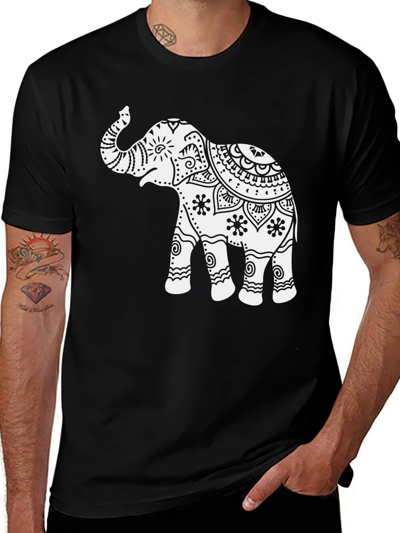 Elephant Mandala Graphic Black T-Shirt