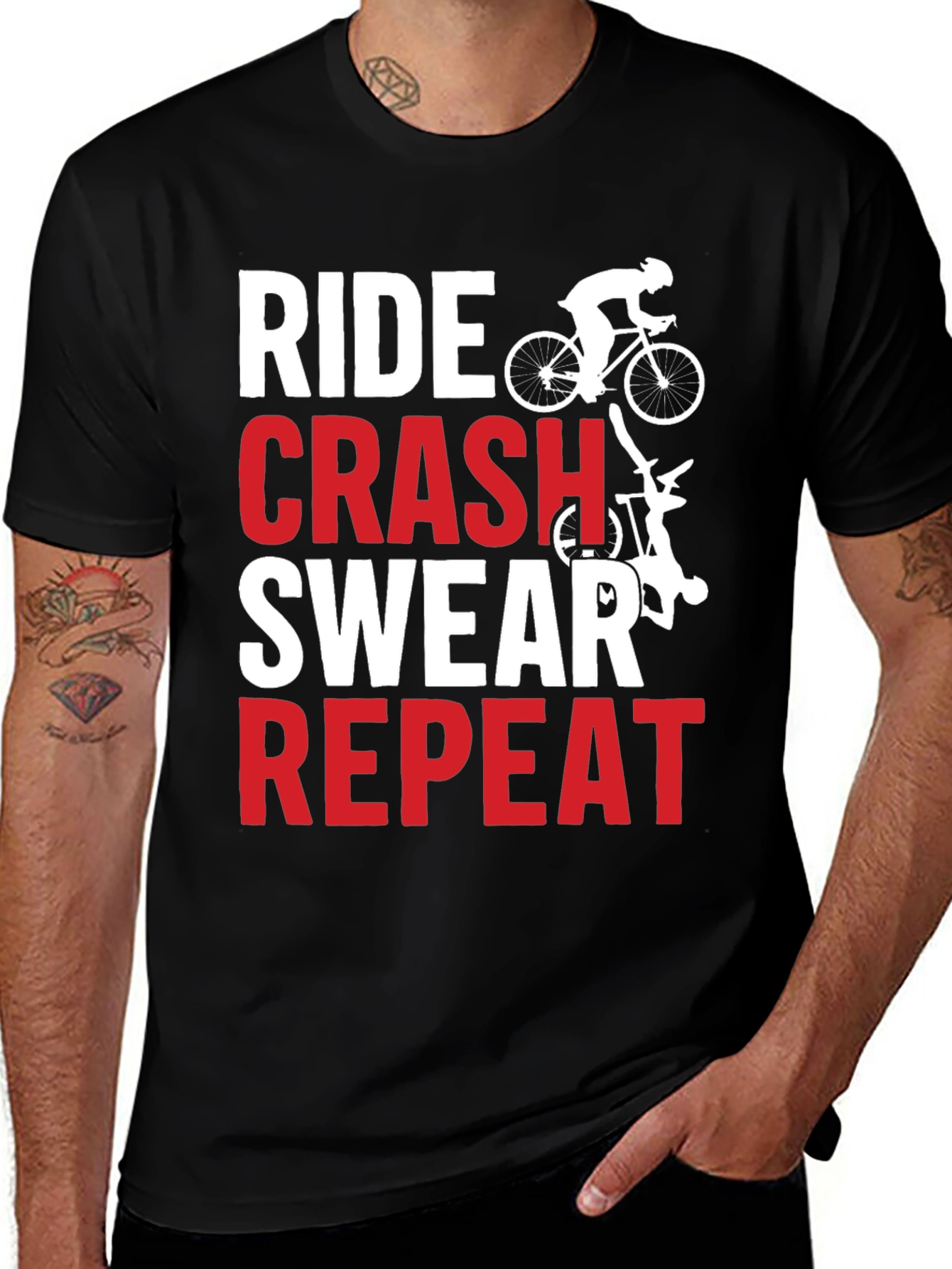 Variant 15 of Ride, Crash, Swear, Repeat Graphic Tee - Biker T-Shirt