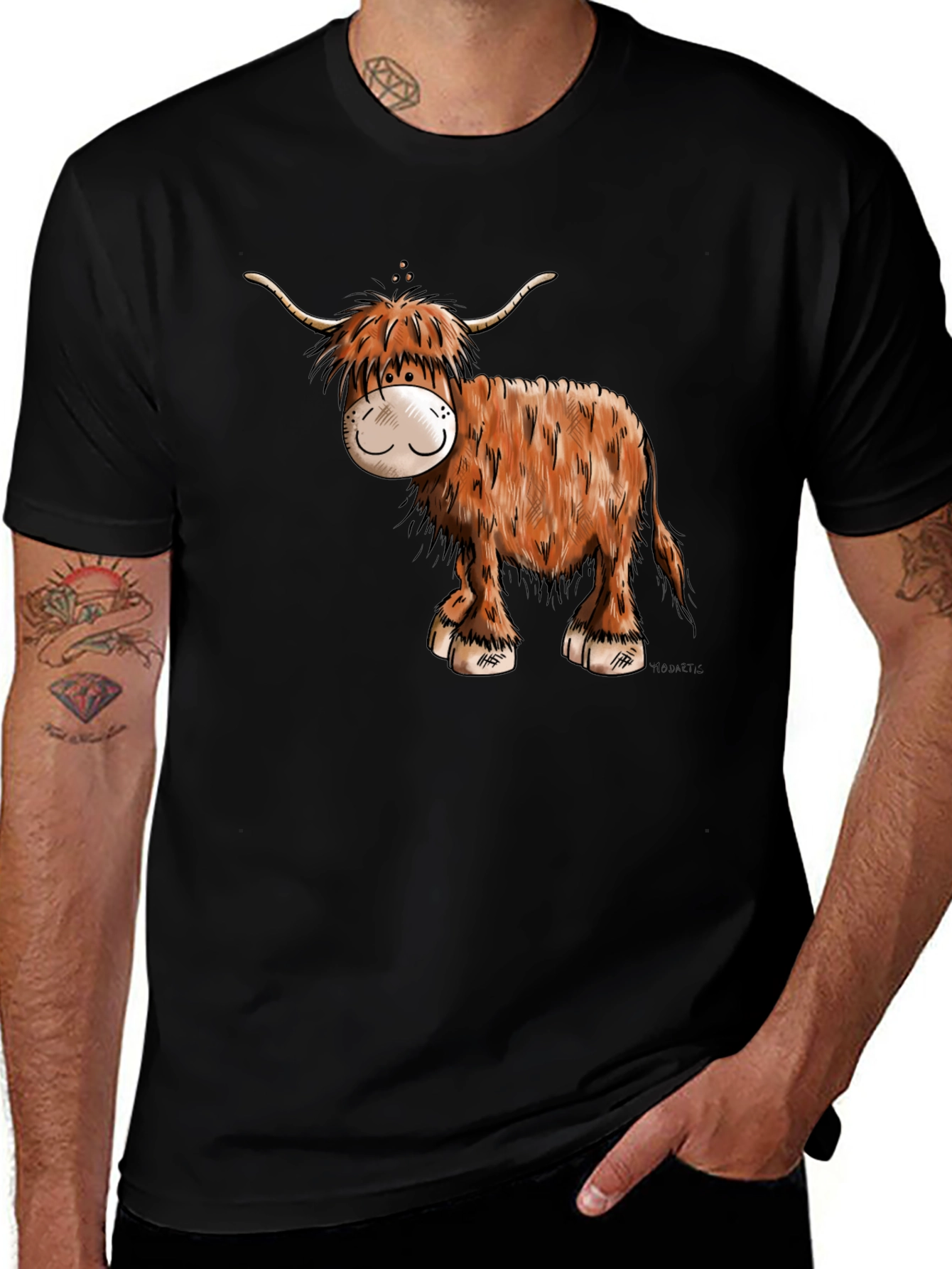 Variant 24 of Highland Cow Cartoon Men's Black T-Shirt