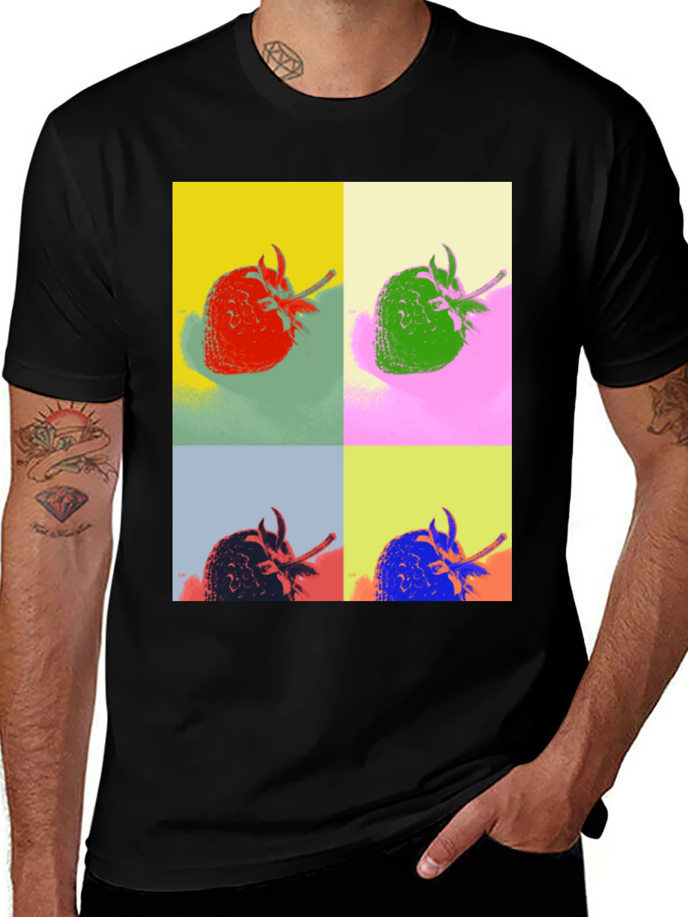 Variant 26 of Pop Art Strawberry Graphic Tee - Black