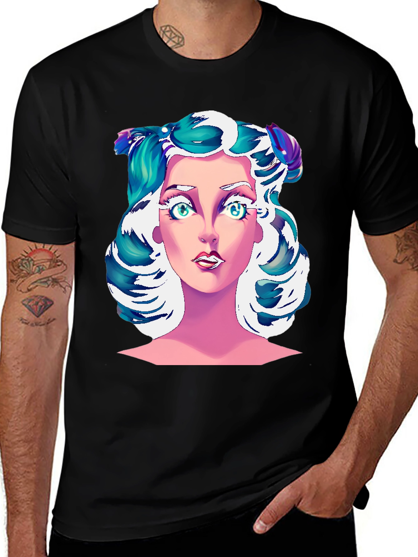 Variant 26 of Cartoon Woman Graphic Tee - Stylish Black T-Shirt