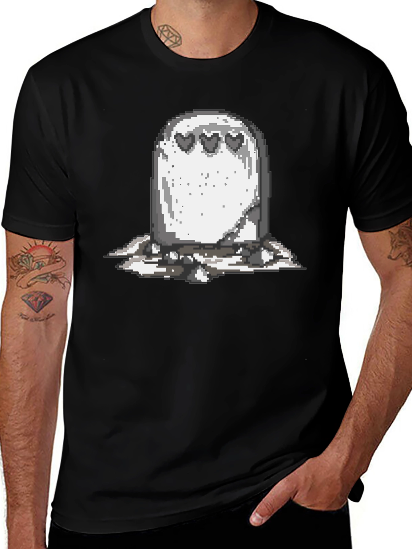 Variant 20 of Pixel Ghost Heart T-Shirt - Black