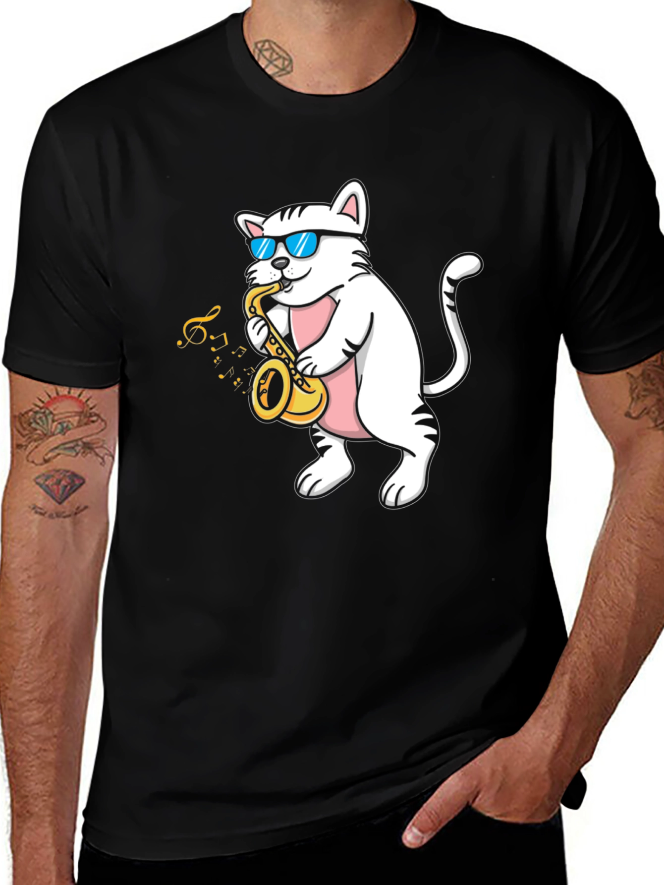 Variant 8 of Cool Cat Saxophone T-Shirt - Black