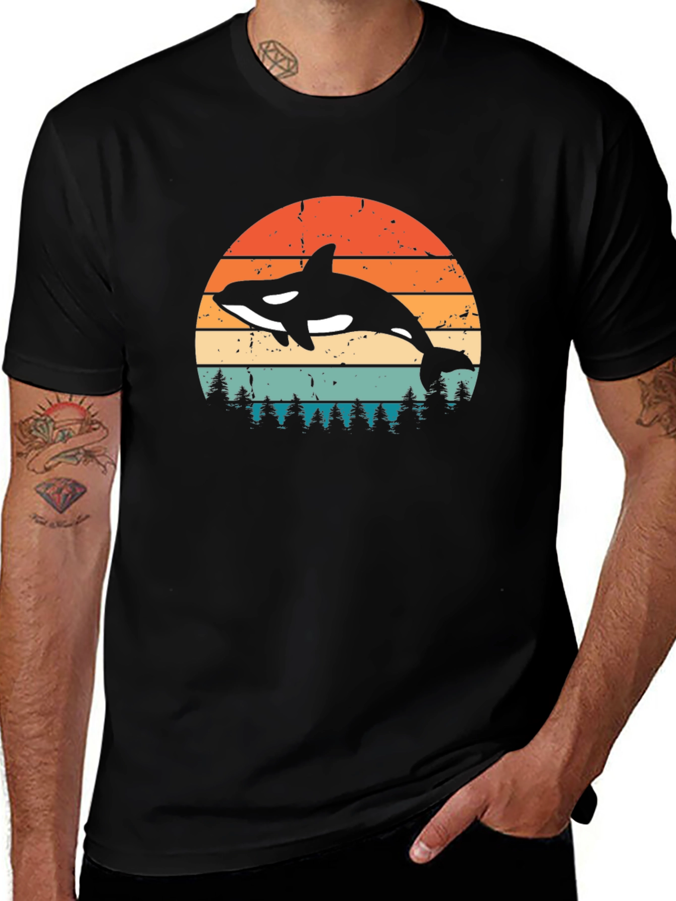 Variant 25 of Orca Sunset Graphic Tee - Retro Style