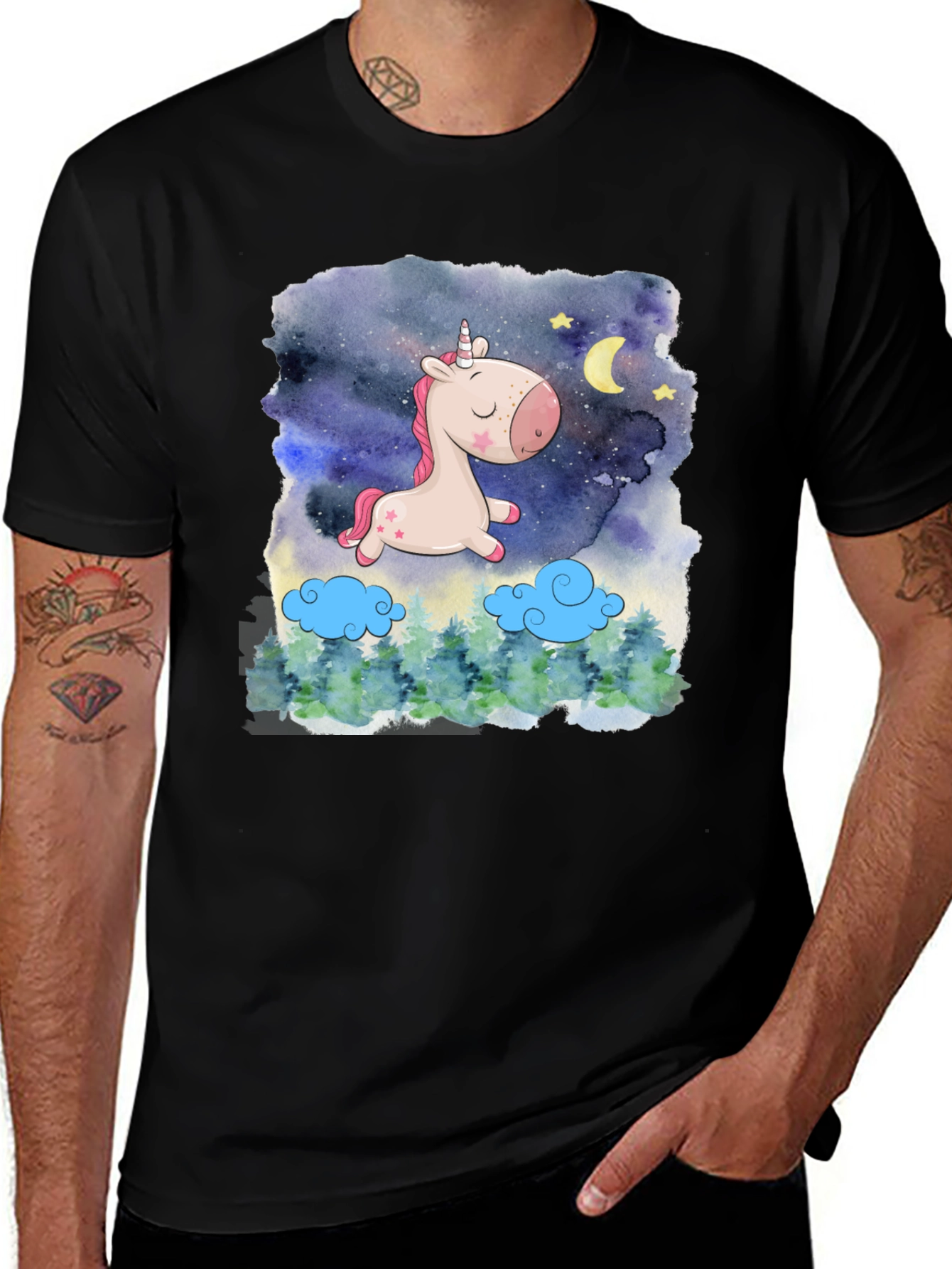 Unicorn Night Sky Graphic Tee - Soft Cotton Comfort