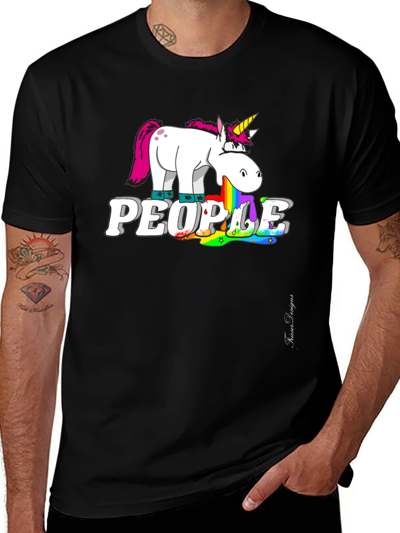 Variant 22 of Unicorn Puke Rainbow People T-Shirt - Black
