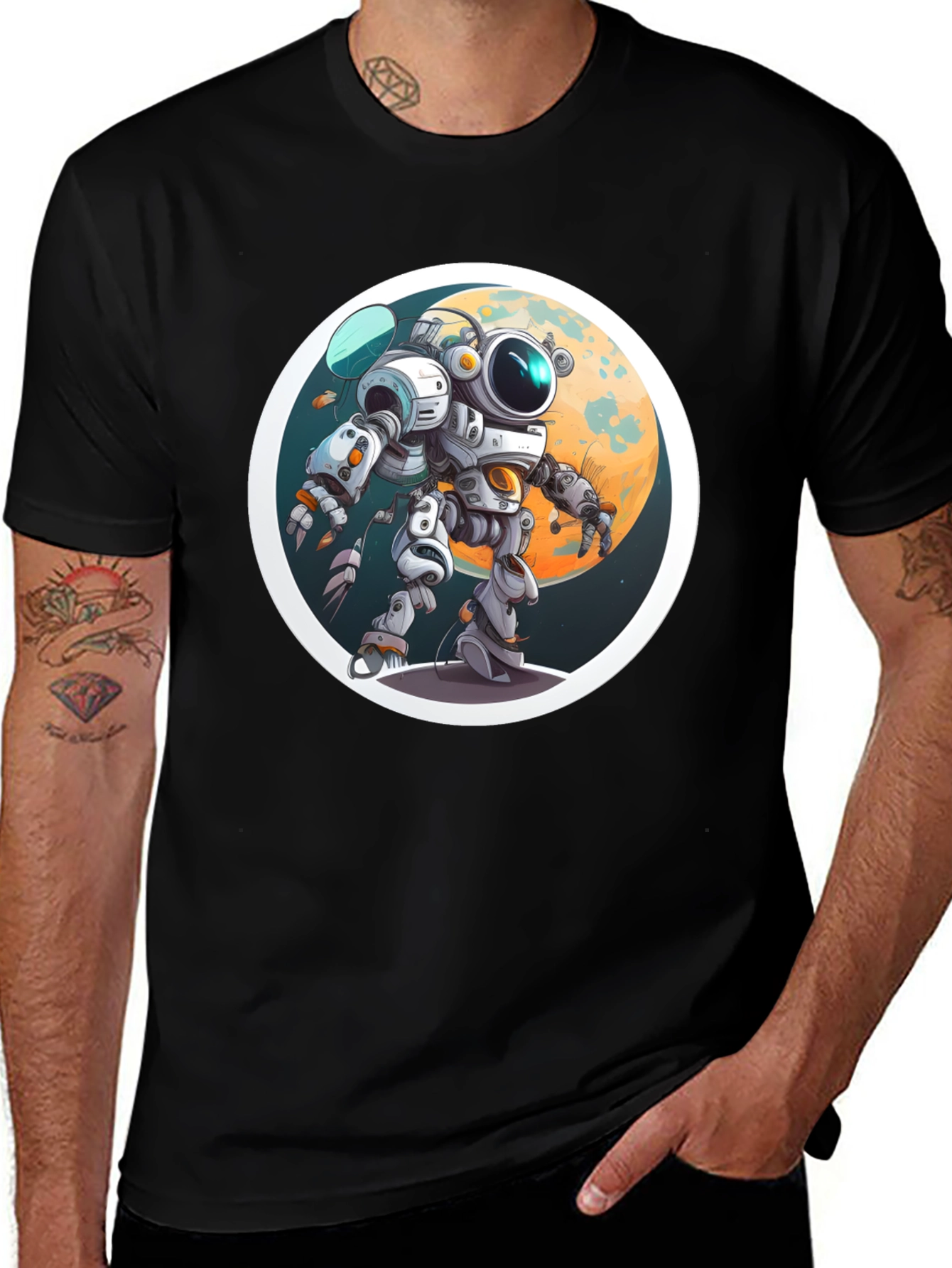 Variant 7 of Astronaut Robot Graphic Tee - Sci-Fi Style