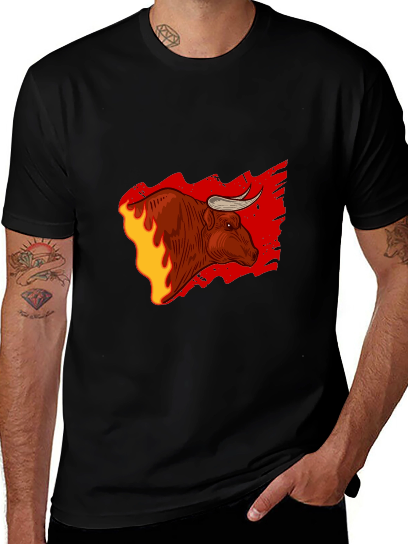 Variant 29 of Fiery Bull Graphic Tee - Bold Black T-Shirt