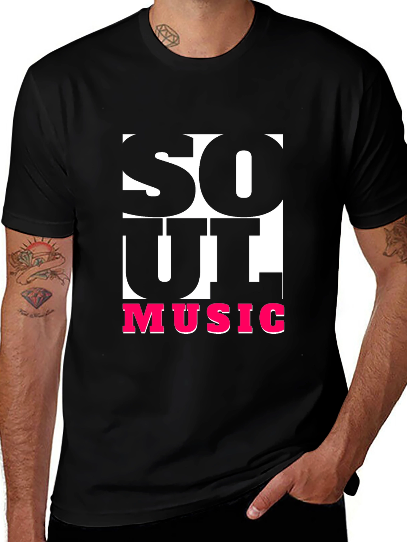 Variant 26 of Soul Music Graphic Tee - Black Cotton Blend Comfort