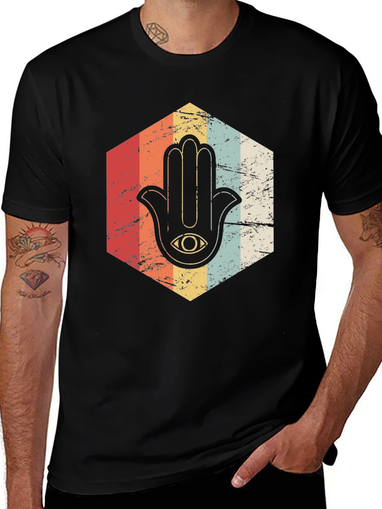 Hamsa Hand Graphic T-Shirt - Retro Style