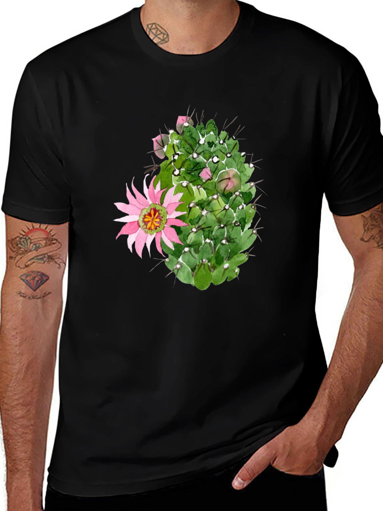 Variant 15 of Cactus Flower Graphic Tee - Black Cotton