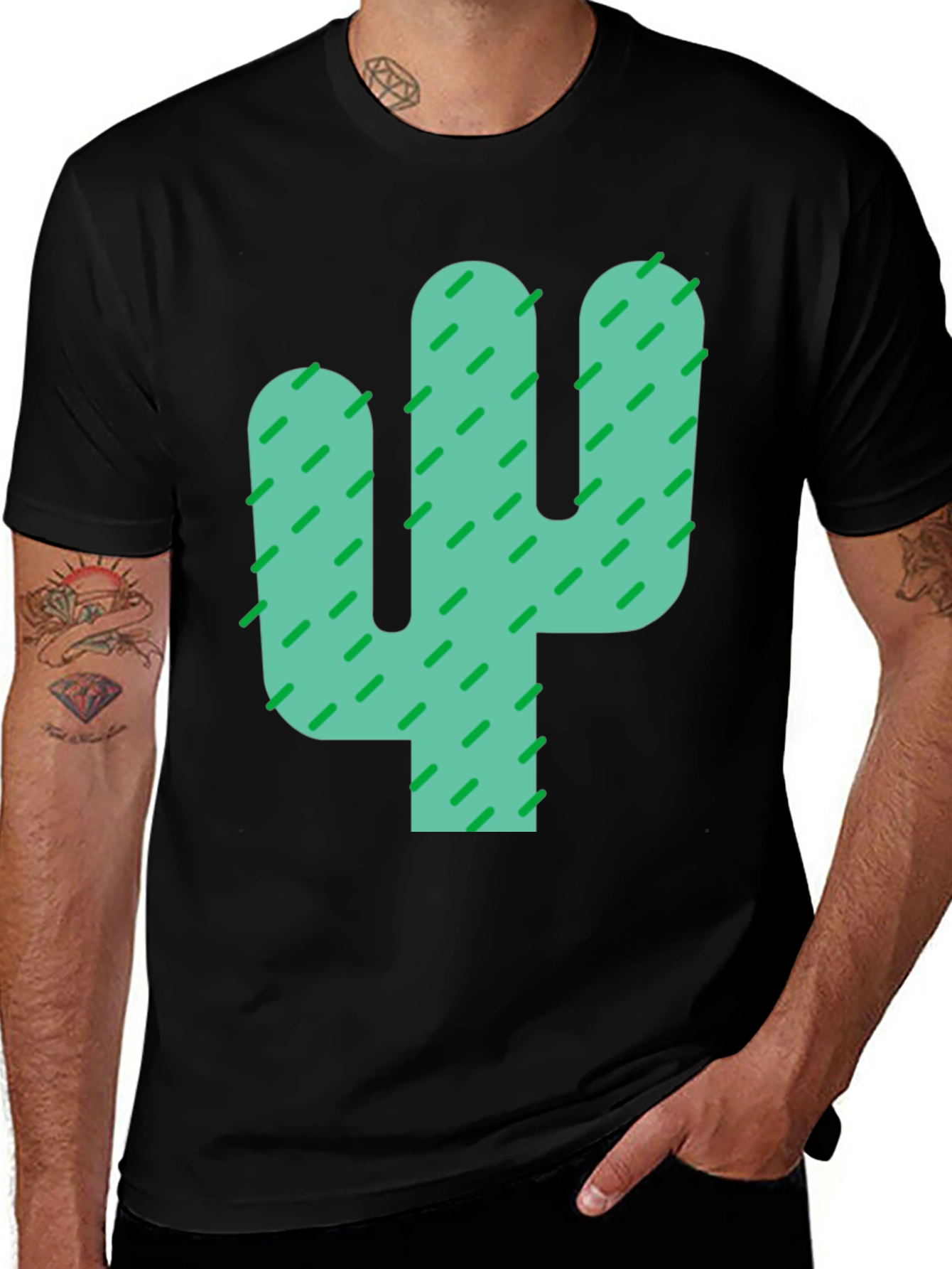 Variant 14 of Cactus Graphic Black Tee - Stylish Desert Vibes