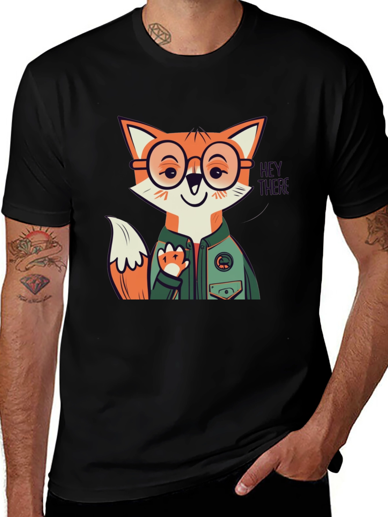 Variant 3 of Fox Character Graphic Print Crew Neck Tee