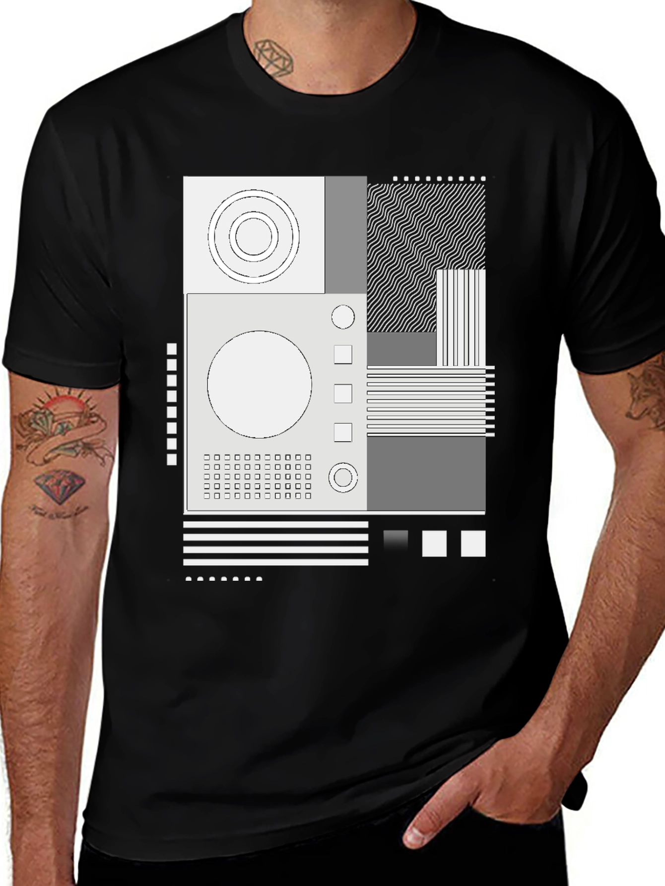 Variant 12 of Abstract Graphic Print Crew Neck Tee - Black