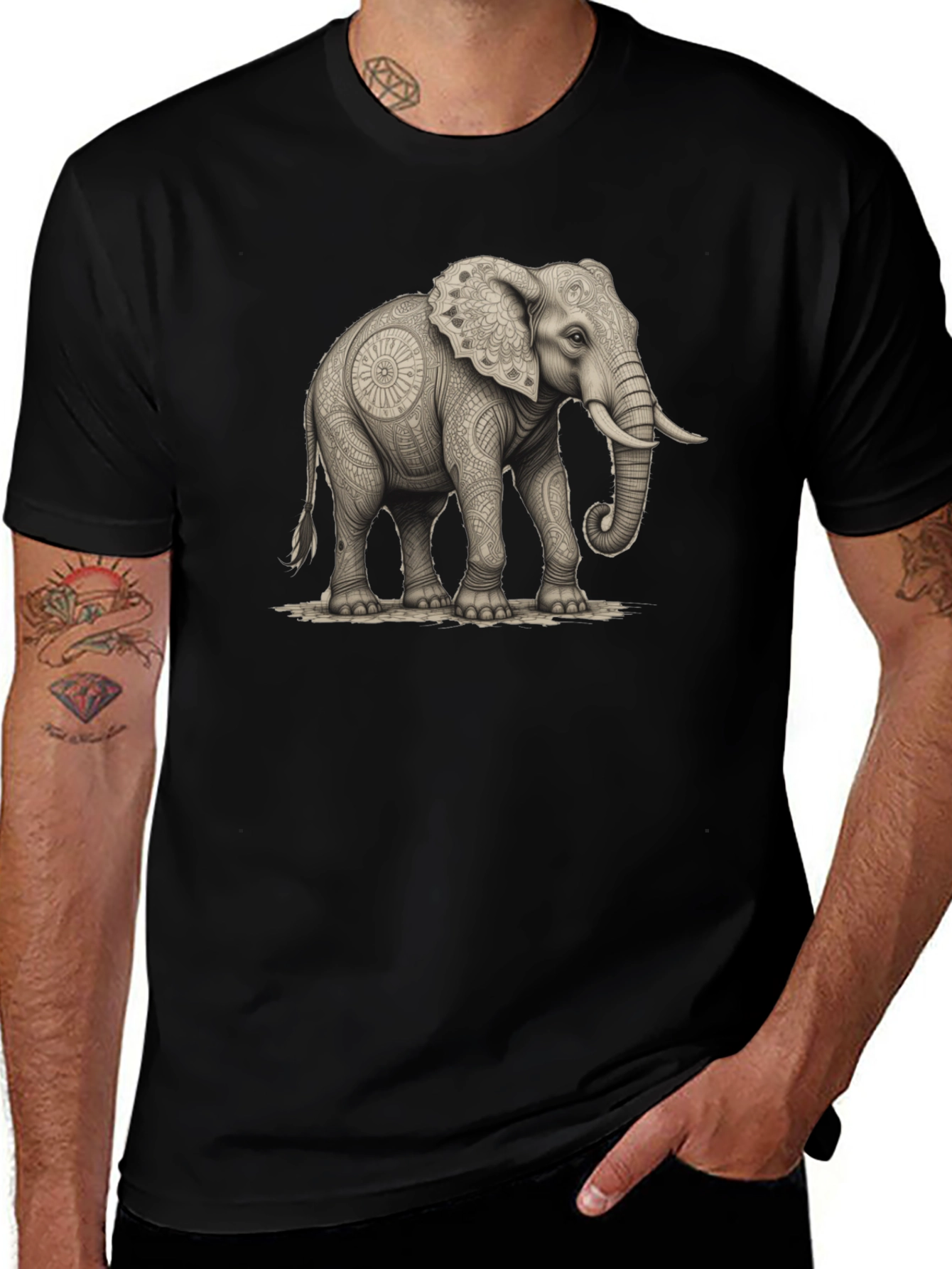 Variant 26 of Elephant Mandala Art Graphic Tee - Black Unisex Shirt