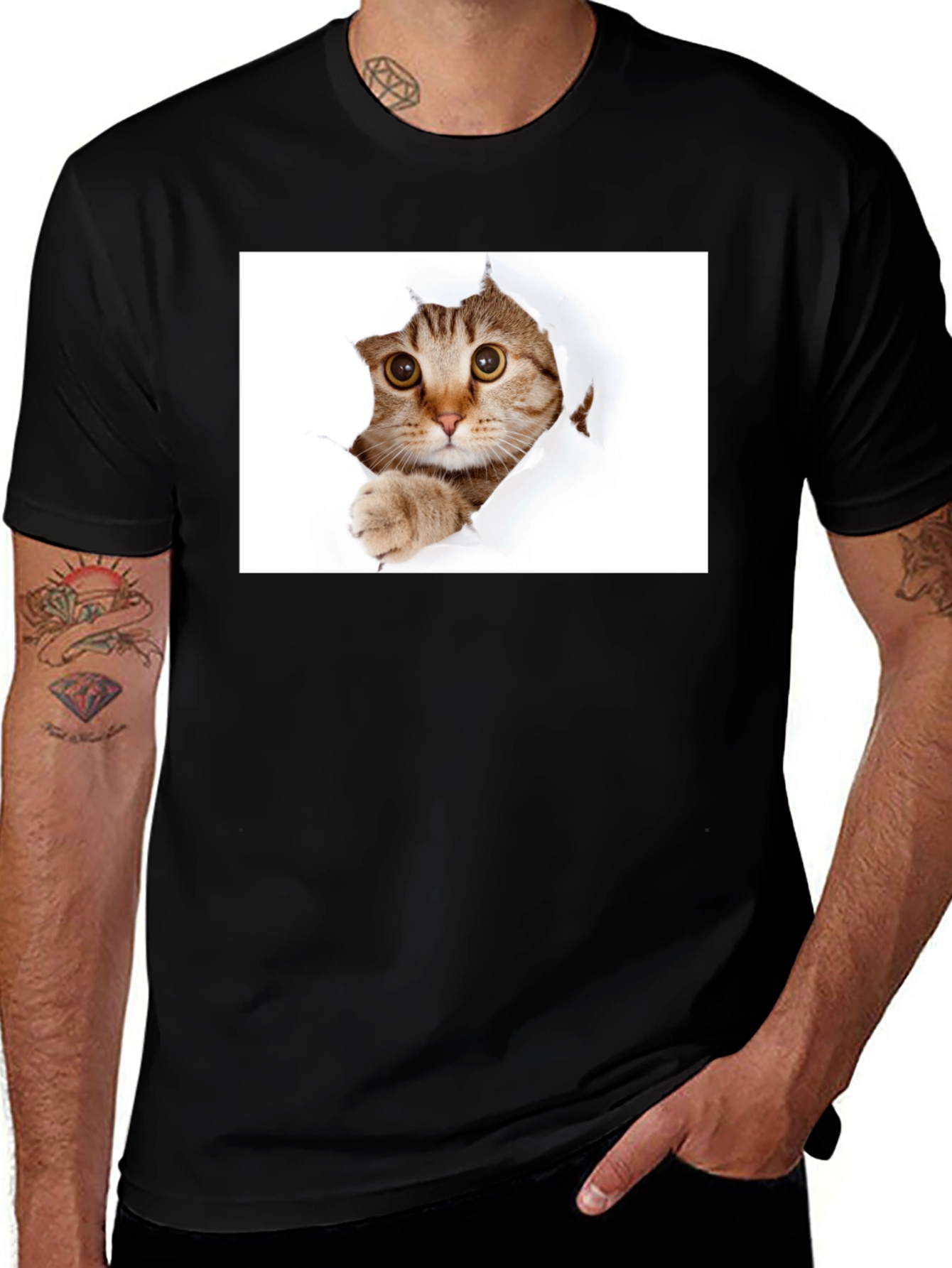 Variant 22 of Cat Peekaboo Black T-Shirt - Unique Graphic Tee