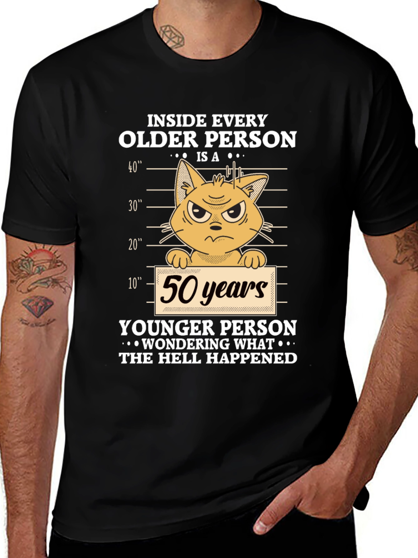 Variant 12 of Funny 50th Birthday Cat T-Shirt - Older Person, Younger Person Design