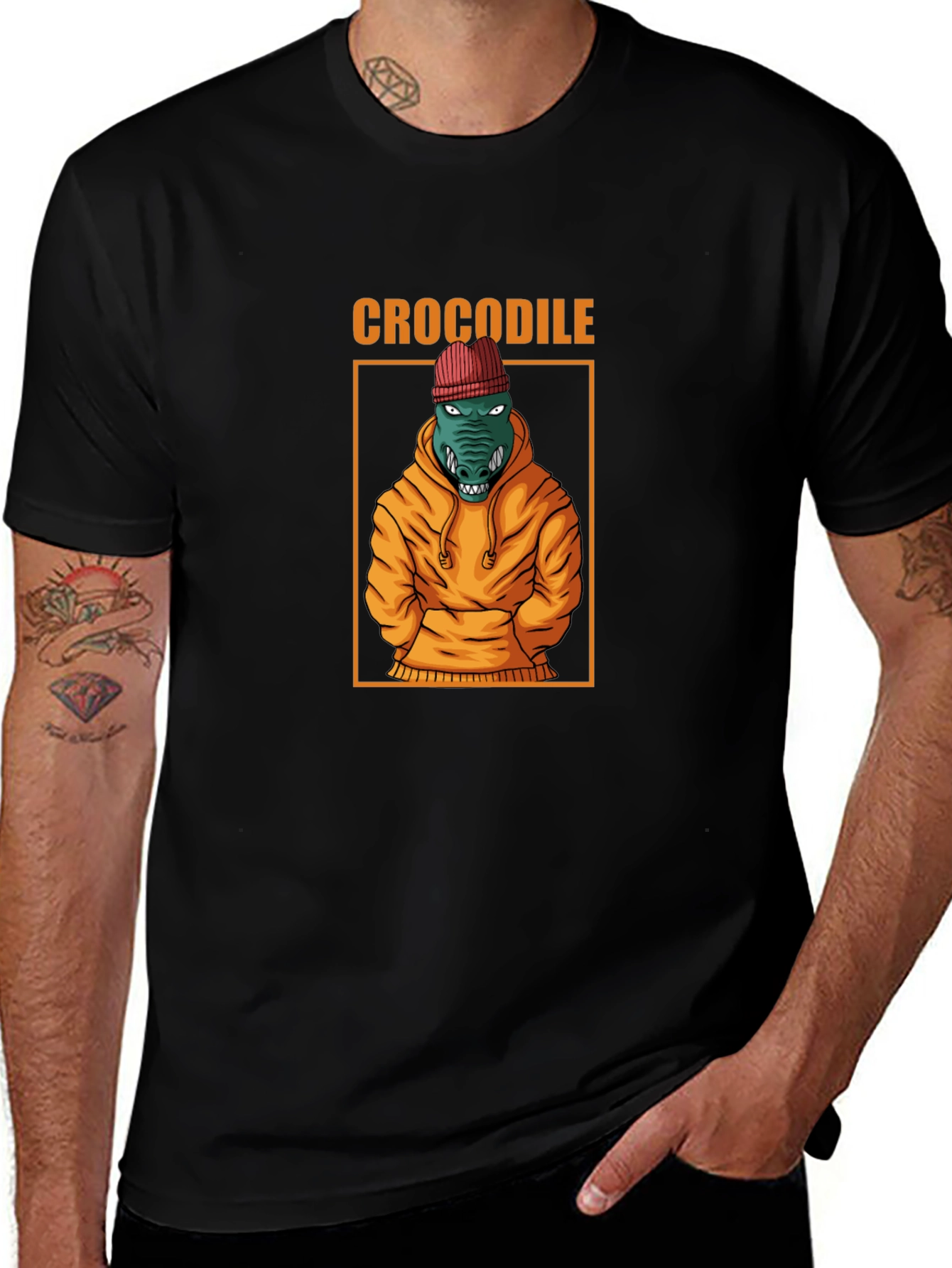 Variant 25 of Cool Crocodile Graphic Tee - Black Cotton T-Shirt