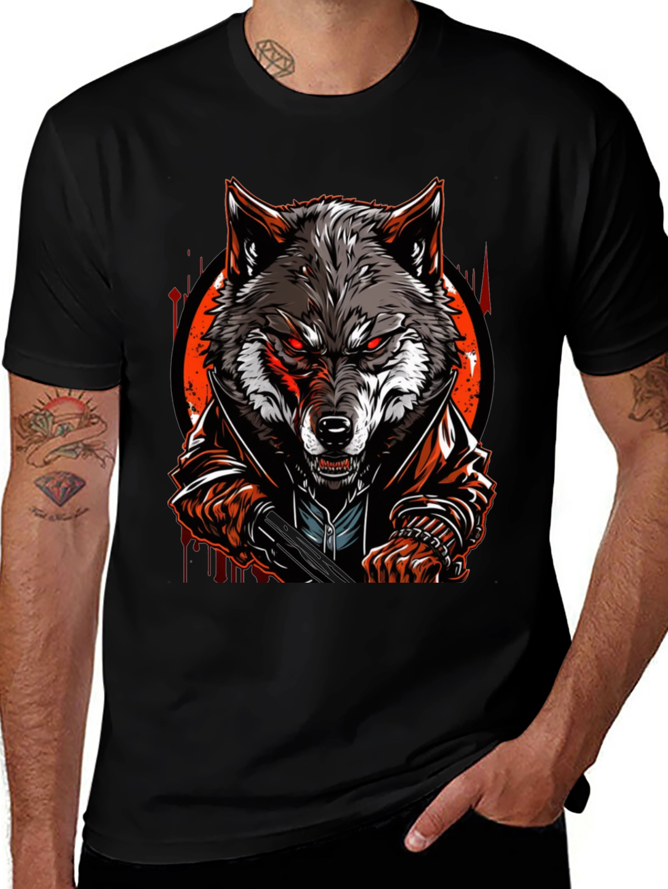 Variant 19 of Wolf Graphic Tee - Men's Black T-Shirt