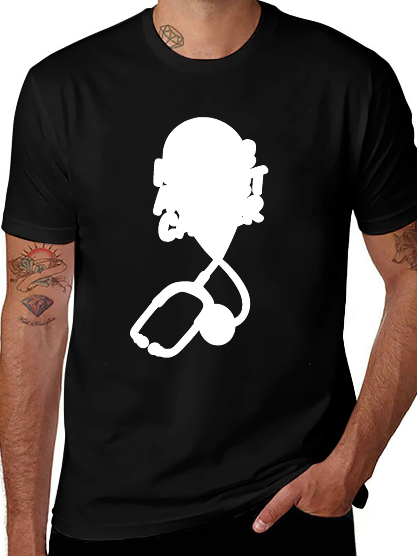 Variant 24 of Doctor Stethoscope Graphic Tee - Black Cotton Shirt