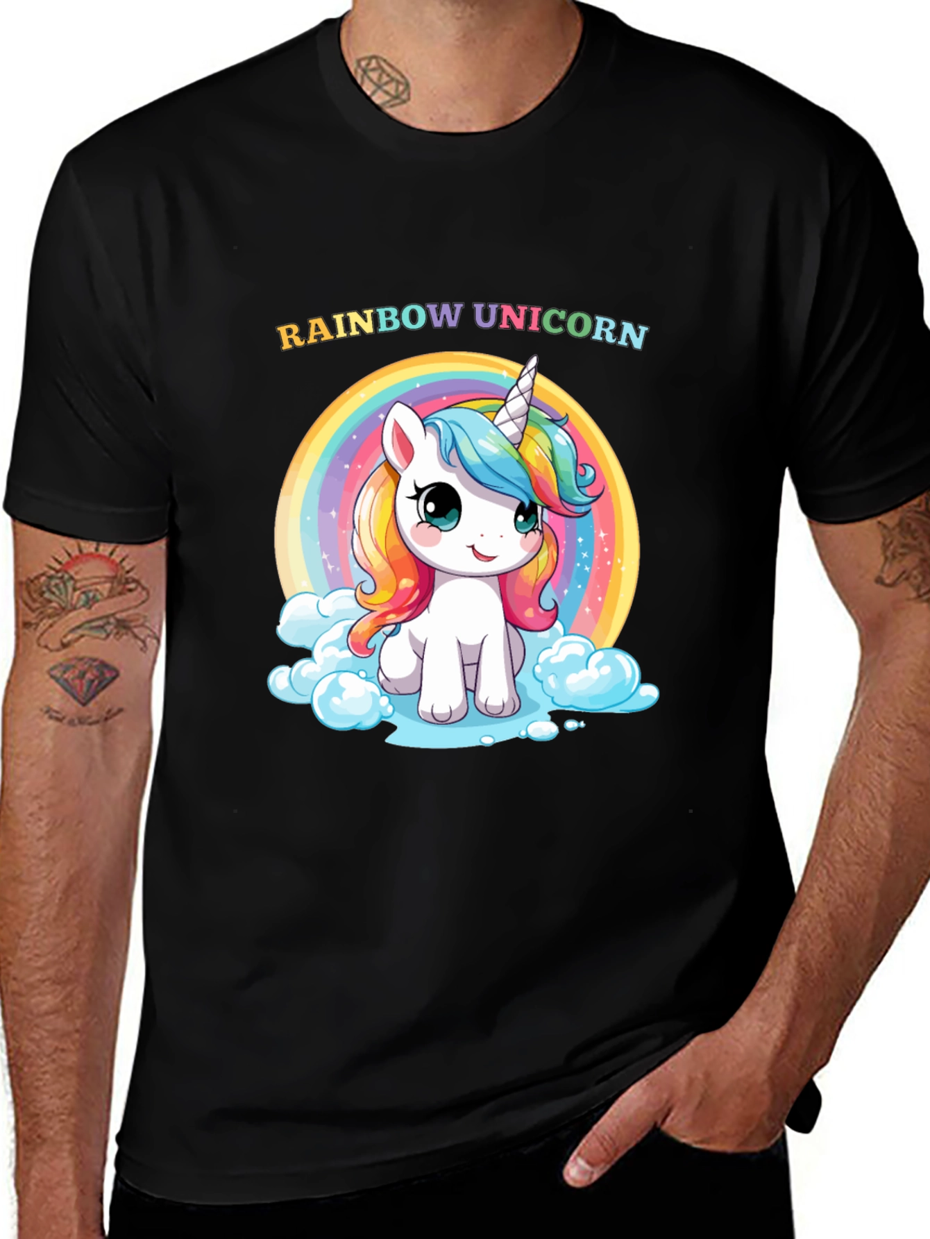 Rainbow Unicorn Graphic T-Shirt - Cute Cartoon Design