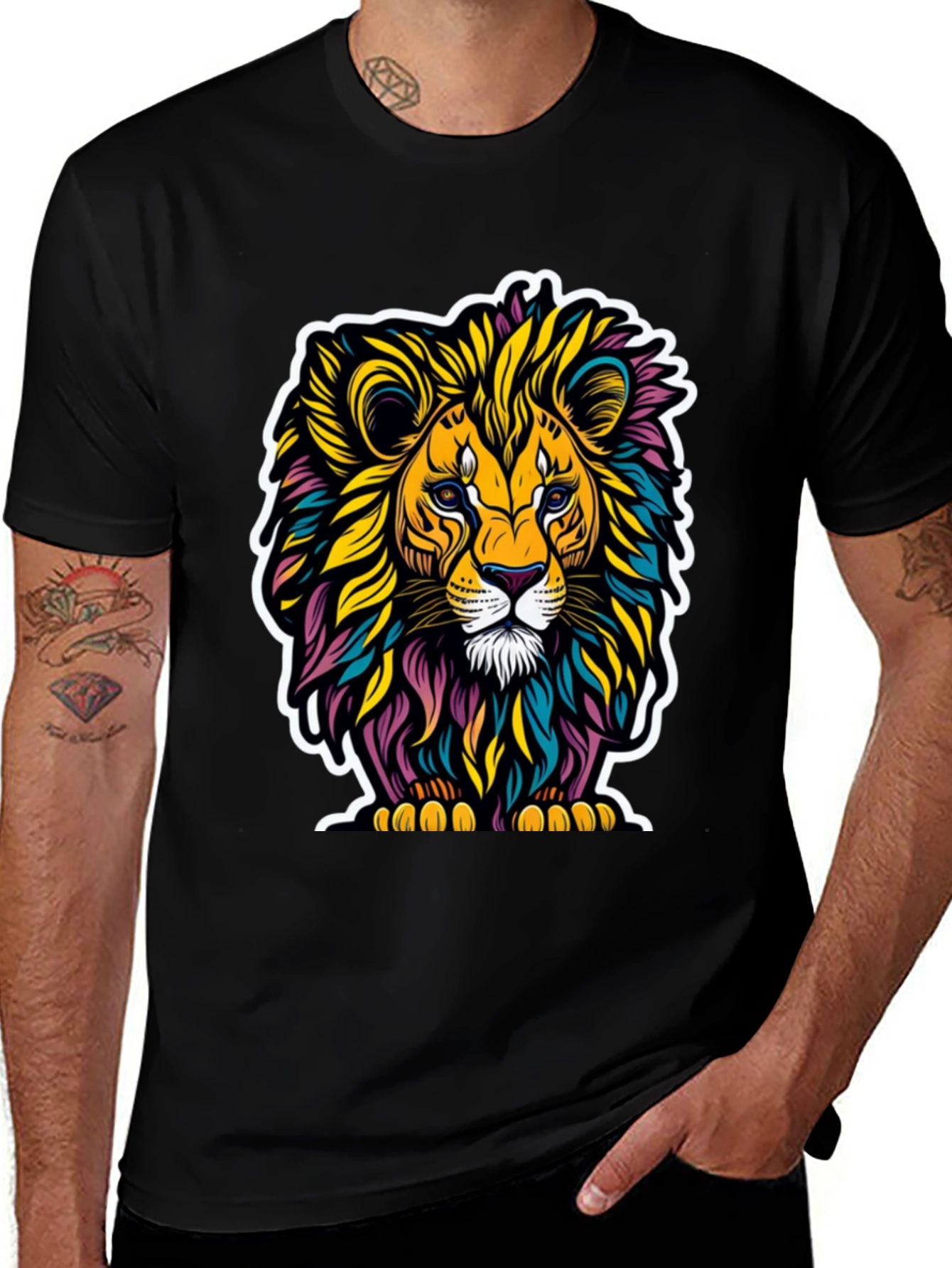 Variant 20 of Vibrant Lion Graphic Tee - Bold Style