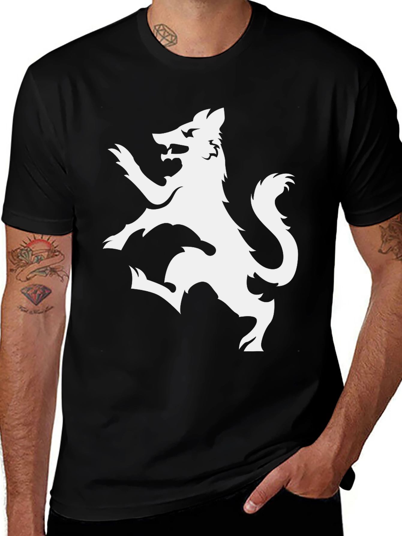 Variant 23 of Black T-Shirt with White Wolf Design